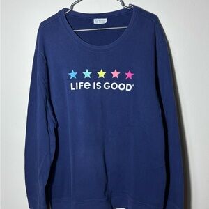 Life is Good Navy Pullover Sweater Size XXL Colorful  Stars Graphic